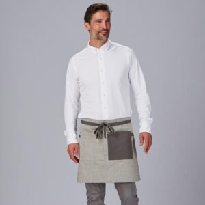 DELANTAL CORTO BOLSILLO Y CINTAS COMBINADAS 45X74 CM