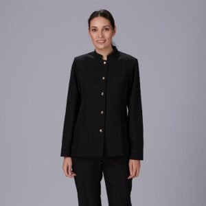 CHAQUETA MUJER MAO NEGRA BOTON DORADO